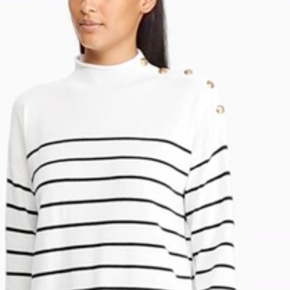 RL NWT White/Blue Stripe w/ Gold Logo Button Trim pullover casual sweater plus - Picture 7 of 10